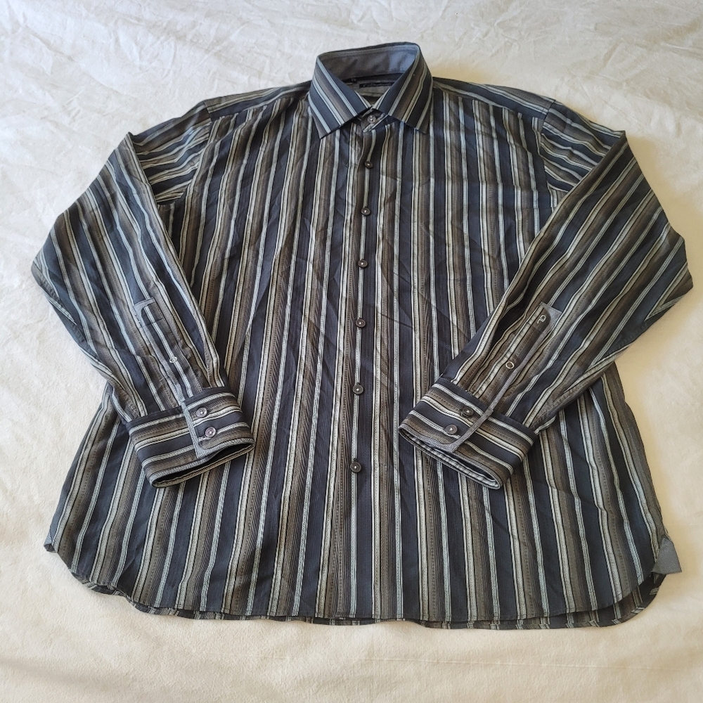 7 Diamonds Mens Long Sleeve Shirt XL Black Blue Gray Button-up 100% Cotton